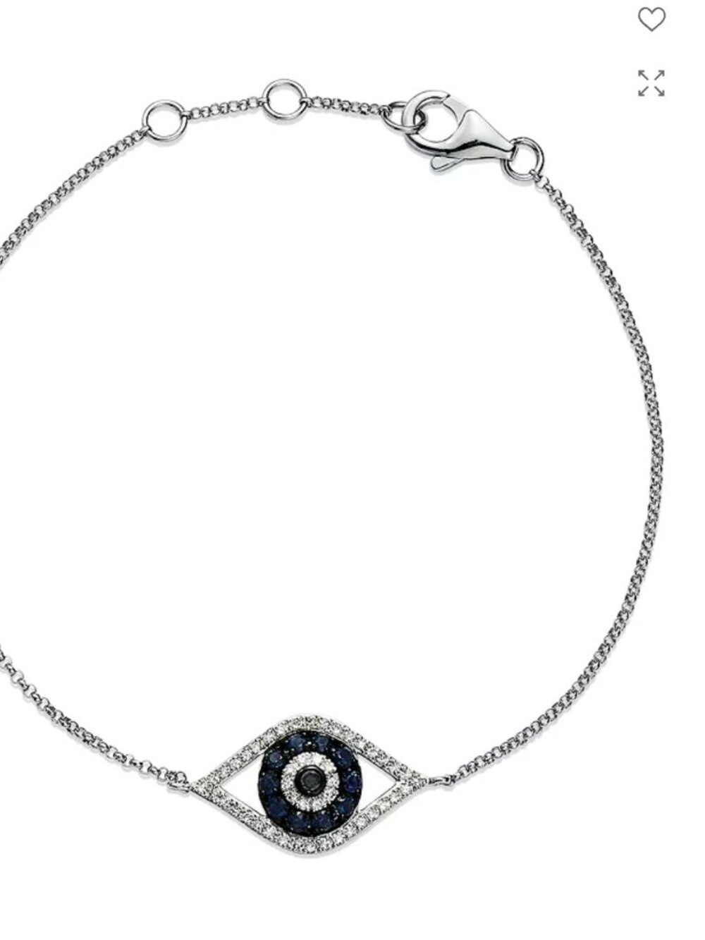 Diamond and Blue Sapphire Evil Eye Bracelet in 14K White Gold